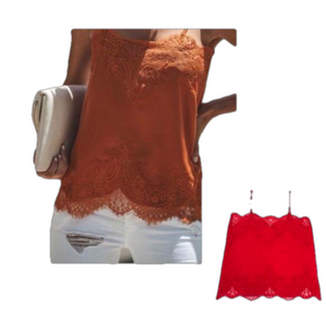 STORIA Red Flounce Lace Cami Tank Top Size Small